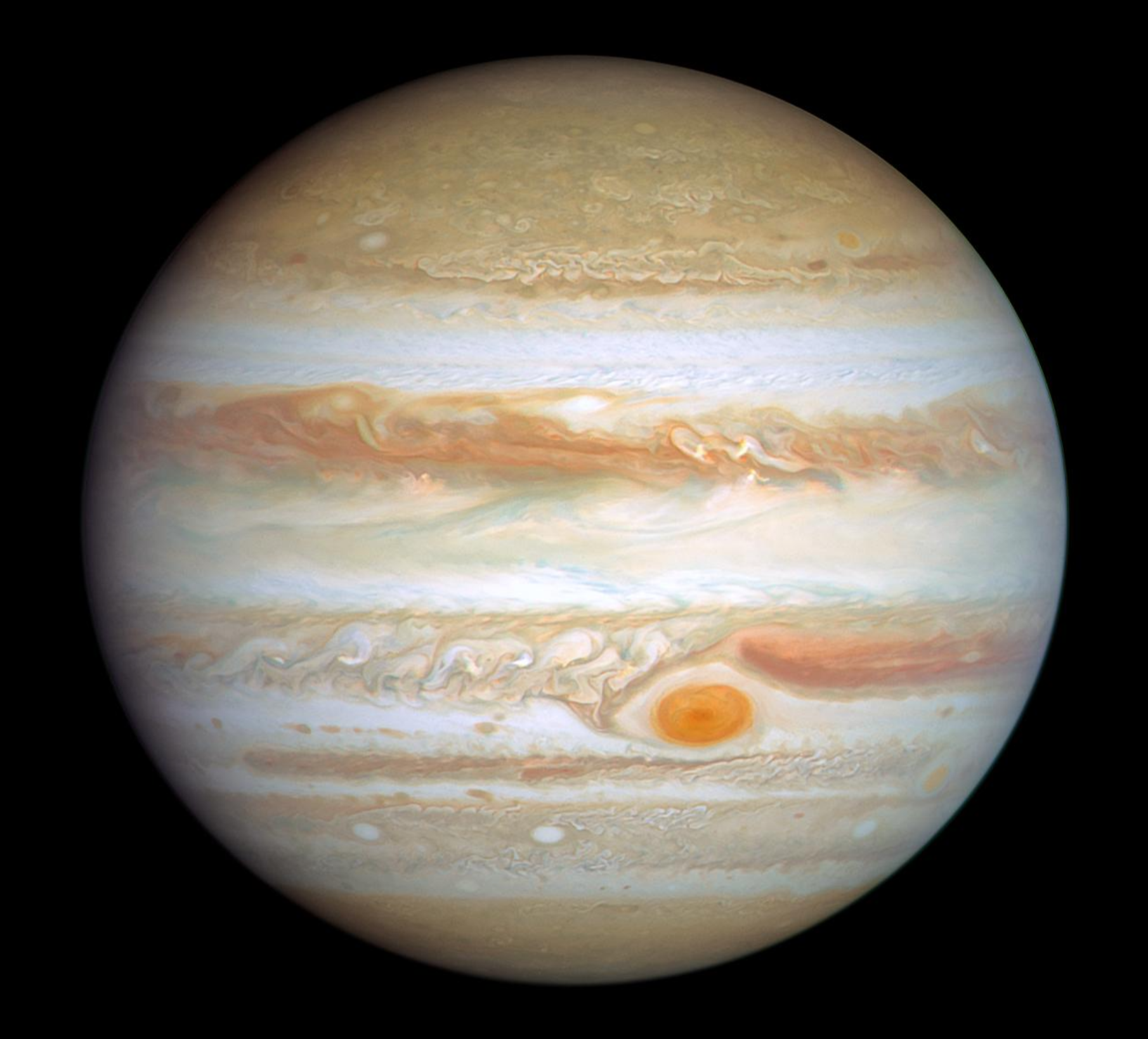 Jupiter with its cloud bands and the Great Red Spot