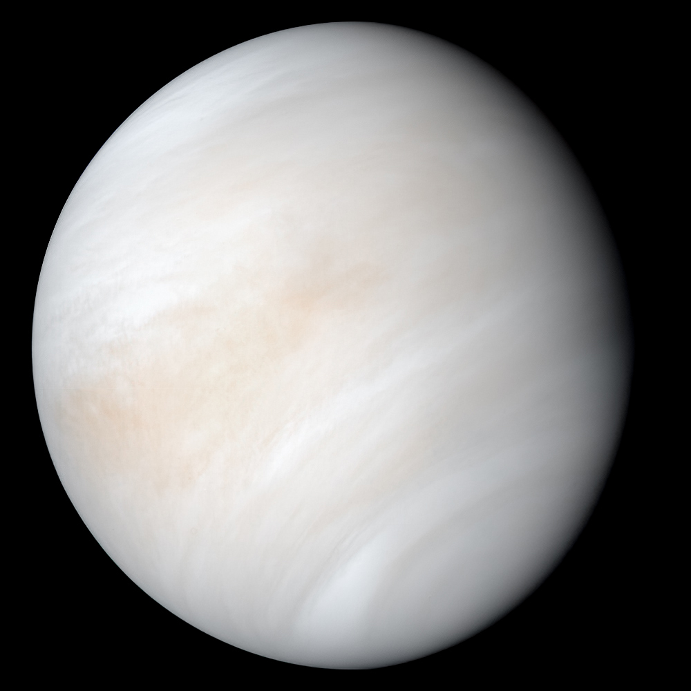 Venus, wrapped in its dense, cream-coloured cloud layer